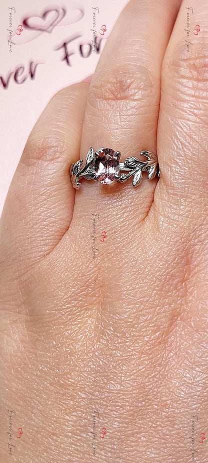 Oval Natural Diamond, Morganite Engagement Ring