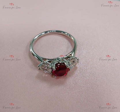 Natural Diamond, Ruby Three Stone Engagement Ring
