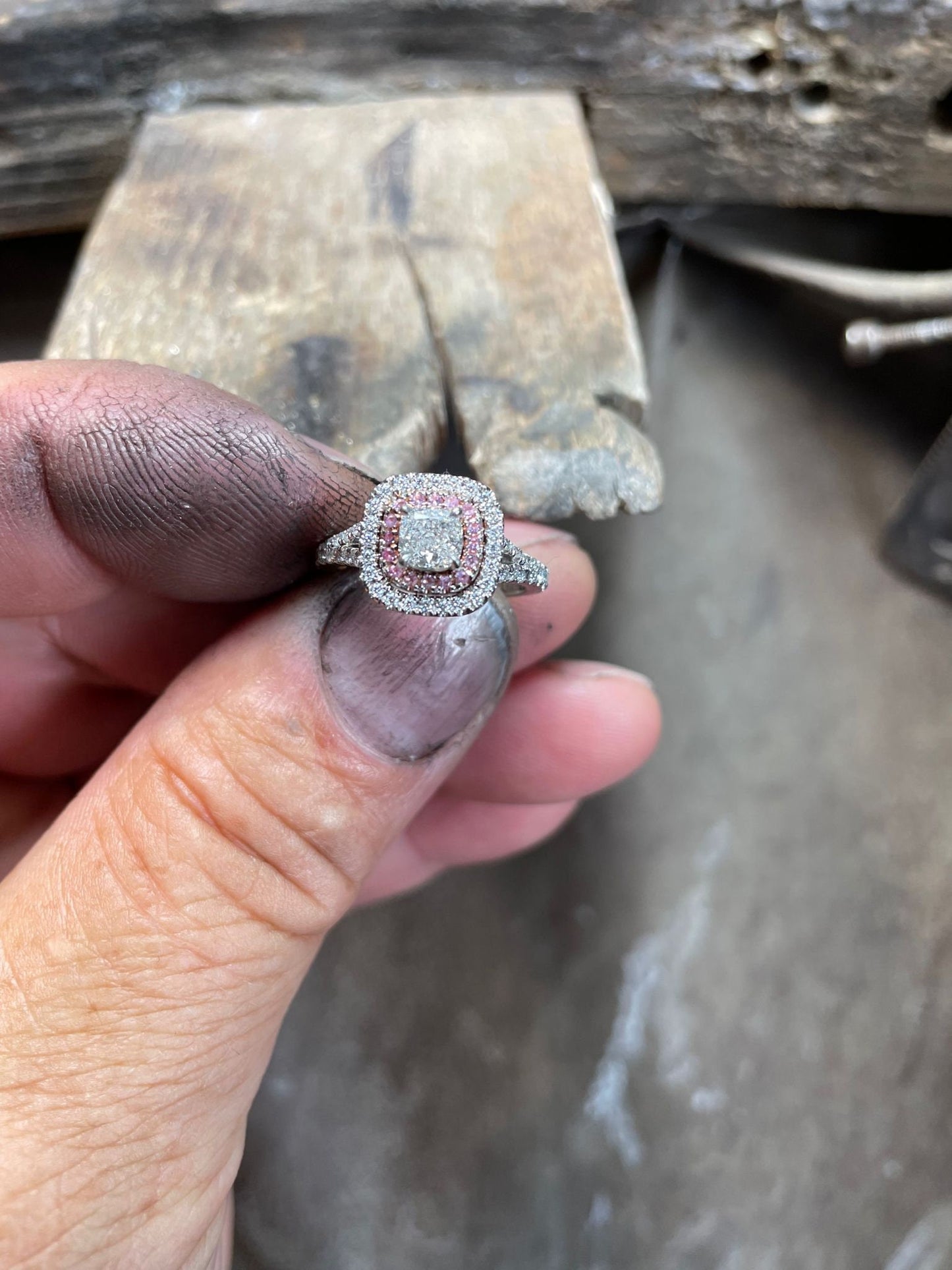 0.5 Ct IGI Certified Cushion Pink Diamond, Sapphire Engagement Ring Cushion cut 1Ct Natural Sapphire engagement ring in 935 Argentium Silver — custom handcrafted by Forever For Love