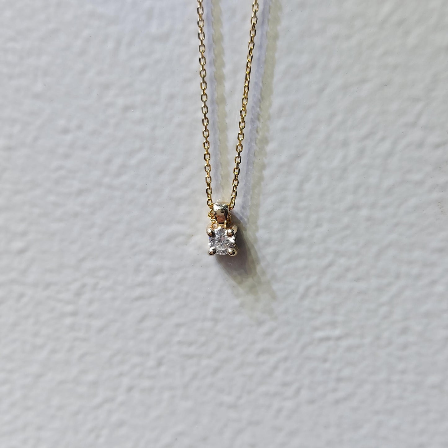 Round diamond Necklace, 14k Yellow Gold, Dainty Minimalist Round Pendant, Real Diamond Womens Necklace, Special Gift For Her. Moissanite engagement ring in Gold or Platinum — custom handcrafted by Forever For Love