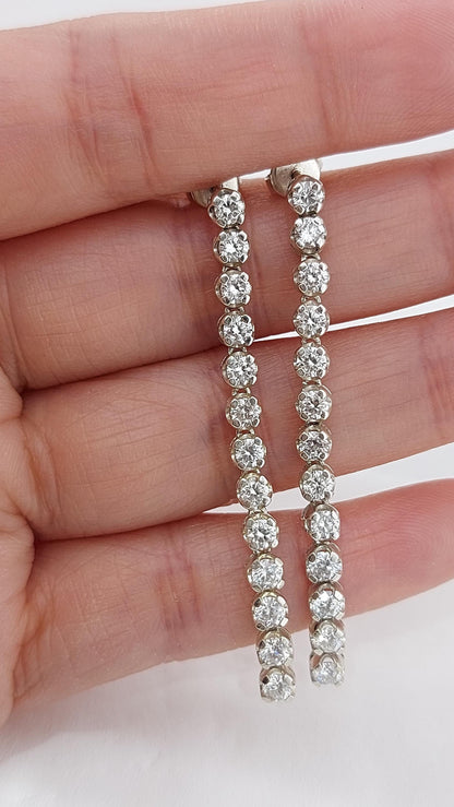 14k Gold- und Diamant-Creolen, 3mm Diamant-Huggies, baumelnde Diamanten, echte Diamanten, 14k Rosé-, Weiß- und Gelbgold-Paar Ohrringe.