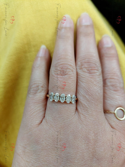 Oval Lab Grown Diamond Wedding Band, Anniversary Band for her, Five stone Half Eternity Band, Oval Stackable Matching Band Gift for her.
