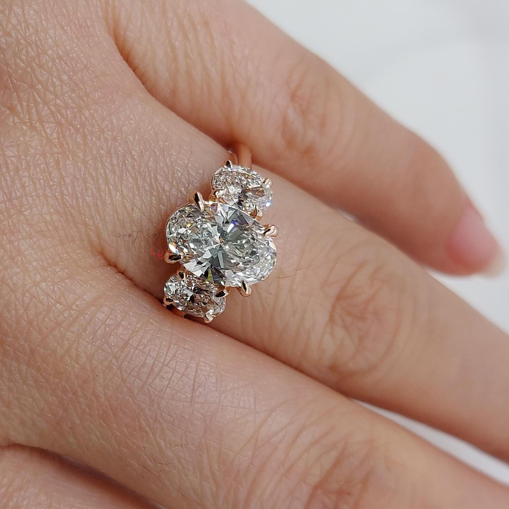 2.5 Ct Oval Lab Diamond Three Stone Engagement Ring