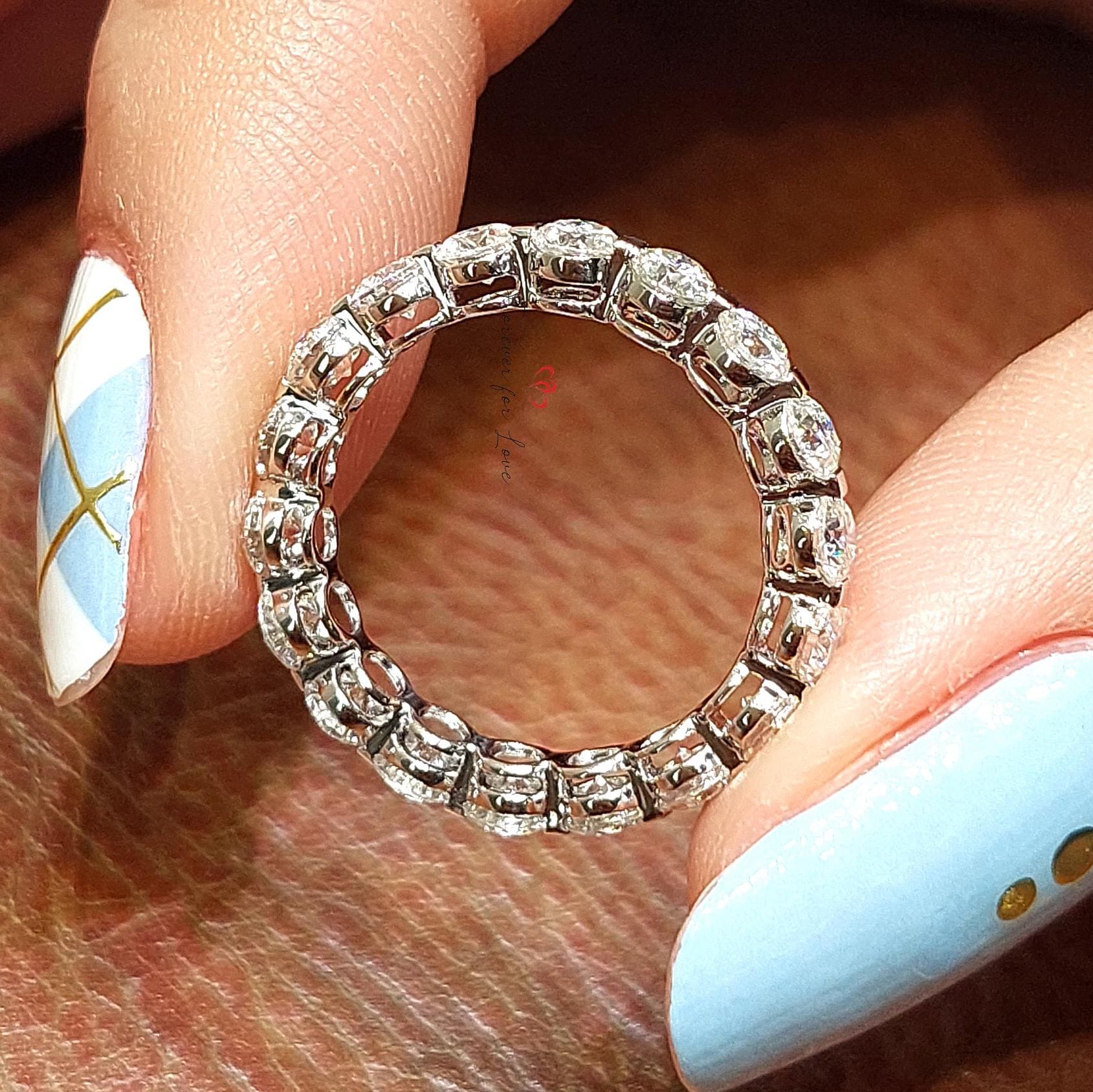Round Lab Grown Diamond Wedding Band 2.5 MM Round Lab Created Band Matching Band, Floating Bubble Band Solid Gold Unique Full Eternity Ring.
