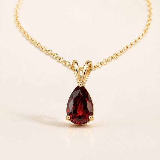 Garnet Pear Solitaire Pendant Necklace
