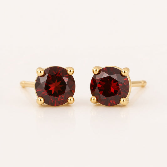 Garnet Round Birthstone Stud Earrings