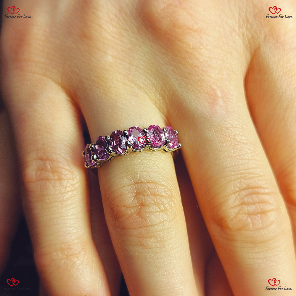 Natural Ceylon Pink Sapphire Eternity Band Ring in Solid Gold