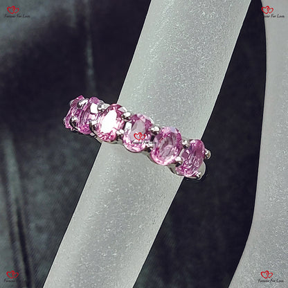 Natural Ceylon Pink Sapphire Eternity Band Ring in Solid Gold