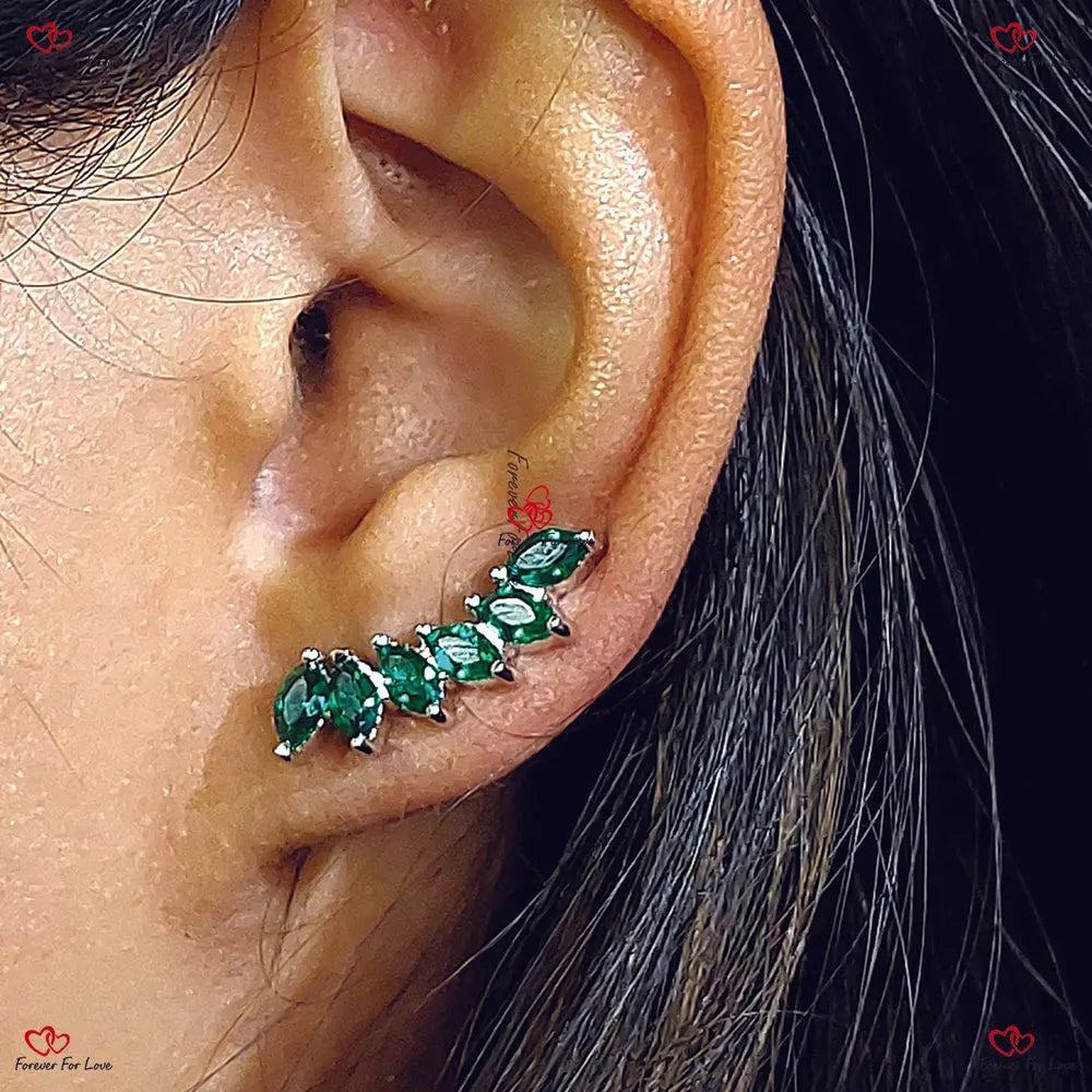 Solid Gold Emerald Climber Earrings May Birthstone Forever For Love