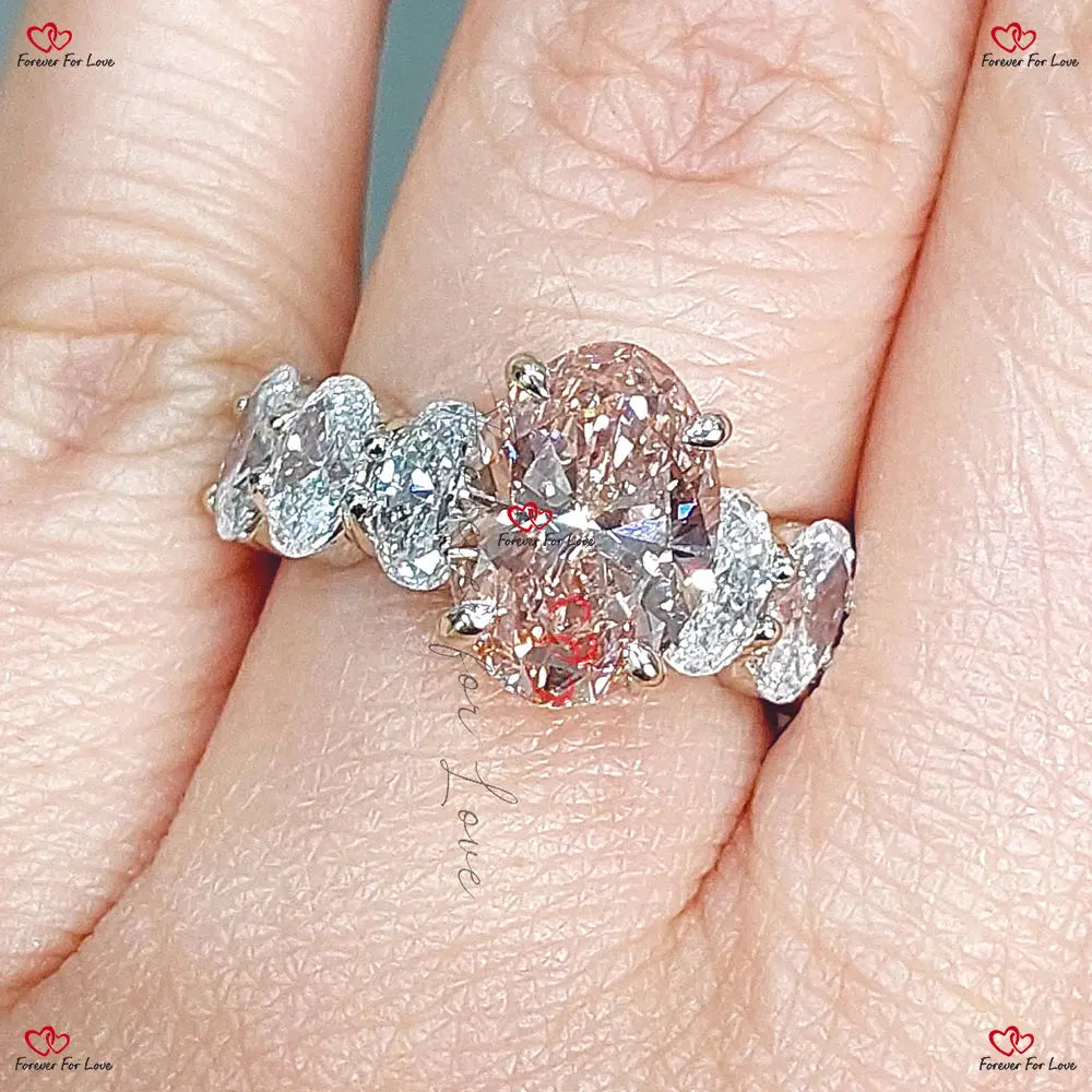 Pink Oval Cut Lab Created Diamond Engagement Ring - Certified Perfect Anniversary Bridal Wedding Gift