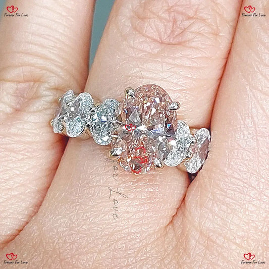 Pink Oval Cut Lab Created Diamond Engagement Ring - Certified Perfect Anniversary Bridal Wedding Gift