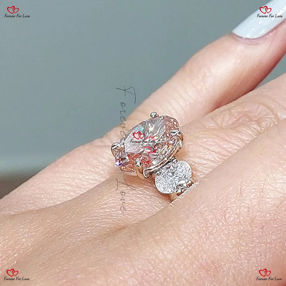 Pink Oval Cut Lab Created Diamond Engagement Ring - Certified Perfect Anniversary Bridal Wedding Gift Oval cut 1Ct Moissanite Brilliant Cut engagement ring in 935 Argentium Silver — custom handcrafted by Forever For Love