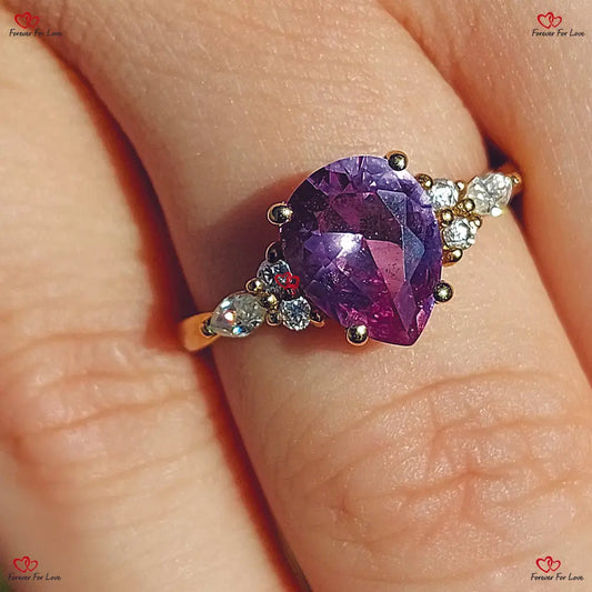 Vintage Alexandrite Pear Cut Diamond Engagement Ring With Unique Cluster Marquise Diamond Art Deco Anniversary