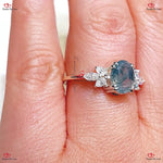 Natural Moss Agate Oval Engagement Ring with Marquise Diamond Accents Forever For Love