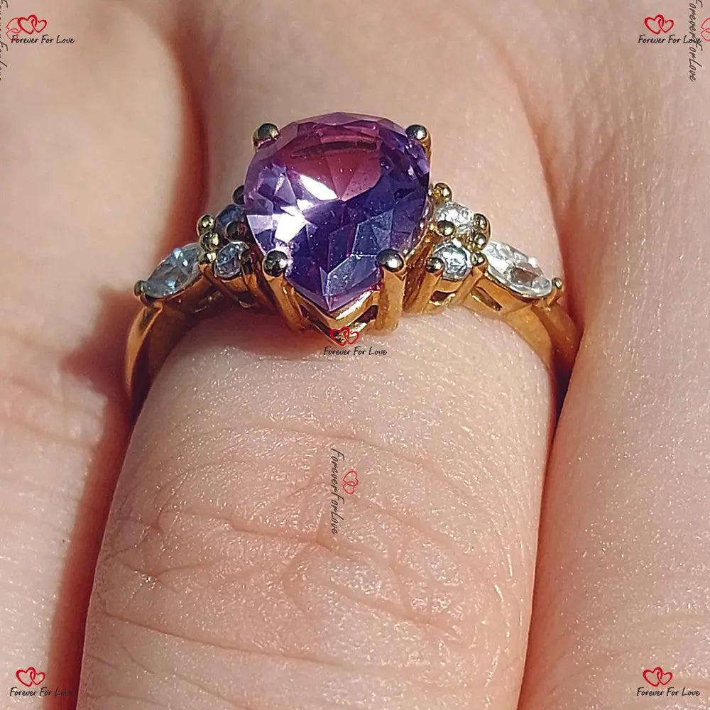 Vintage Alexandrite Pear Cut Diamond Engagement Ring With Unique Cluster Marquise Diamond Art Deco Anniversary
