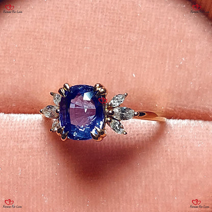 Vintage Blue Sapphire Engagement Ring | Natural Ceylon Blue Sapphire | Marquise Diamond in Rose Gold