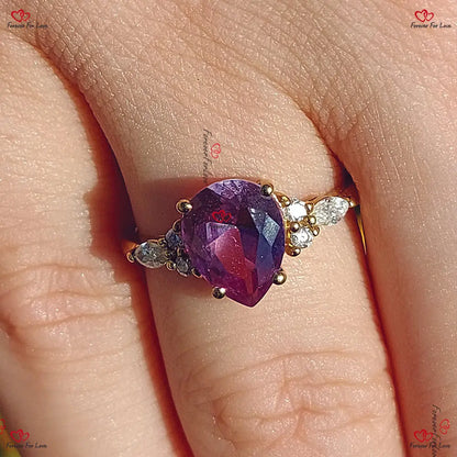 Vintage Alexandrite Pear Cut Diamond Engagement Ring With Unique Cluster Marquise Diamond Art Deco Anniversary