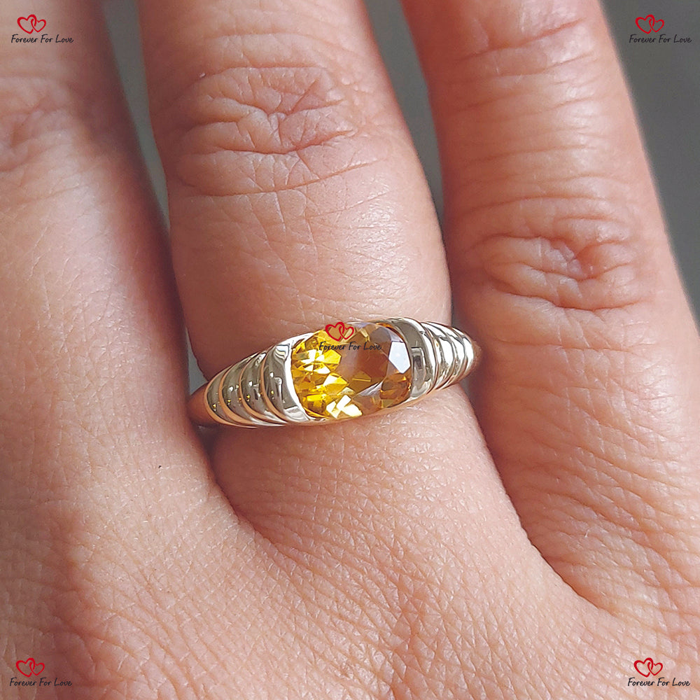 Solid Gold Citrine Birthstone Signet Ring for Women