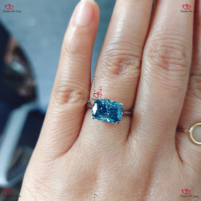 Blue Cushion Cut Lab Created Diamond Engagement Ring Certified Diamond. Perfect anniversary bridal wedding gift for her.