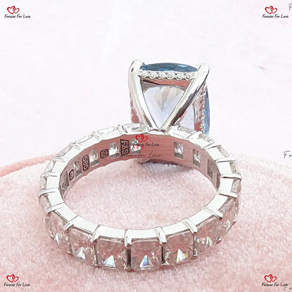 Cushion Cut Aquamarine Engagement Ring - Chunky Radiant Diamond Band in Rose Gold