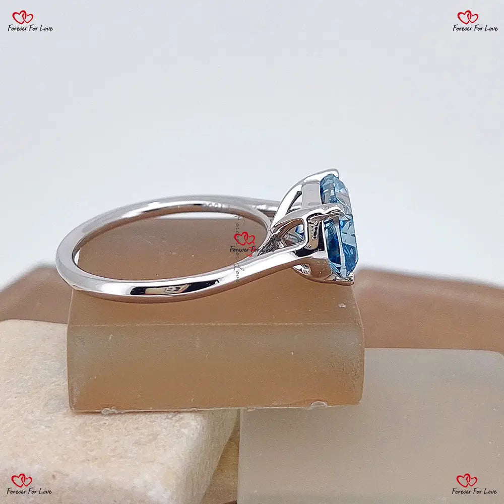 Blue Cushion Cut Lab Created Diamond Engagement Ring Certified Diamond. Perfect anniversary bridal wedding gift for her.