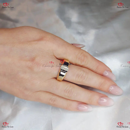 Chunky Solid Gold Men's Wedding Band - 6mm Wide Comfort Fit with Diamond Oval Stones