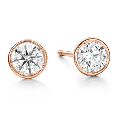 2Ct TWC Bezel Stud Diamond Earrings in Sold Gold