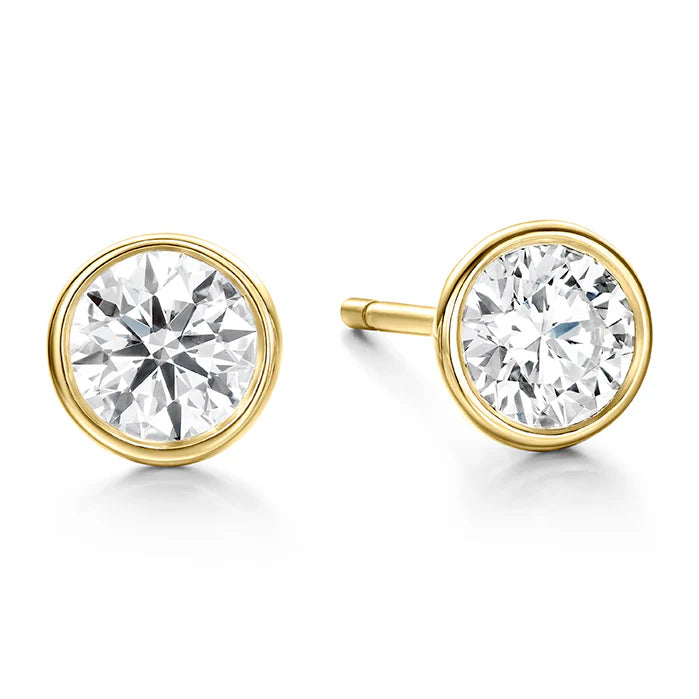 2Ct TWC Bezel Stud Diamond Earrings in Sold Gold