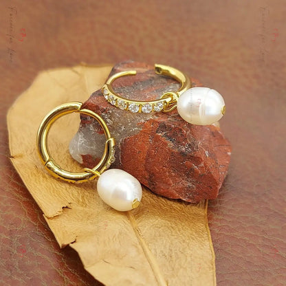 South Sea Pearl Hoop Earrings - Large Oval Pearls Bridal Huggie Earrings Forever For Love