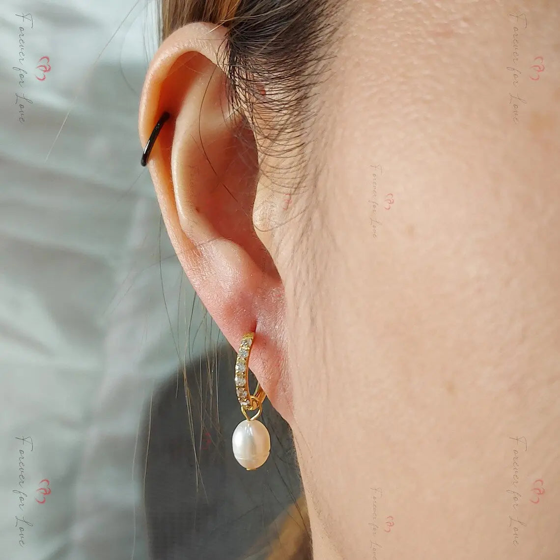 South Sea Pearl Hoop Earrings - Large Oval Pearls Bridal Huggie Earrings Forever For Love