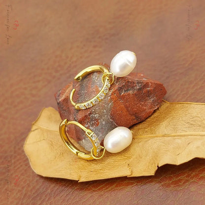 South Sea Pearl Hoop Earrings - Large Oval Pearls Bridal Huggie Earrings Forever For Love