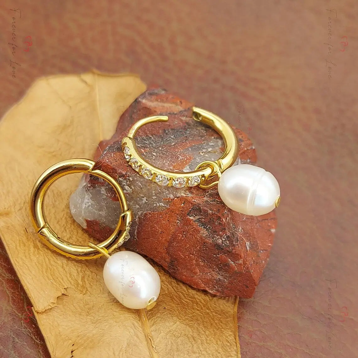 South Sea Pearl Hoop Earrings - Large Oval Pearls Bridal Huggie Earrings Forever For Love