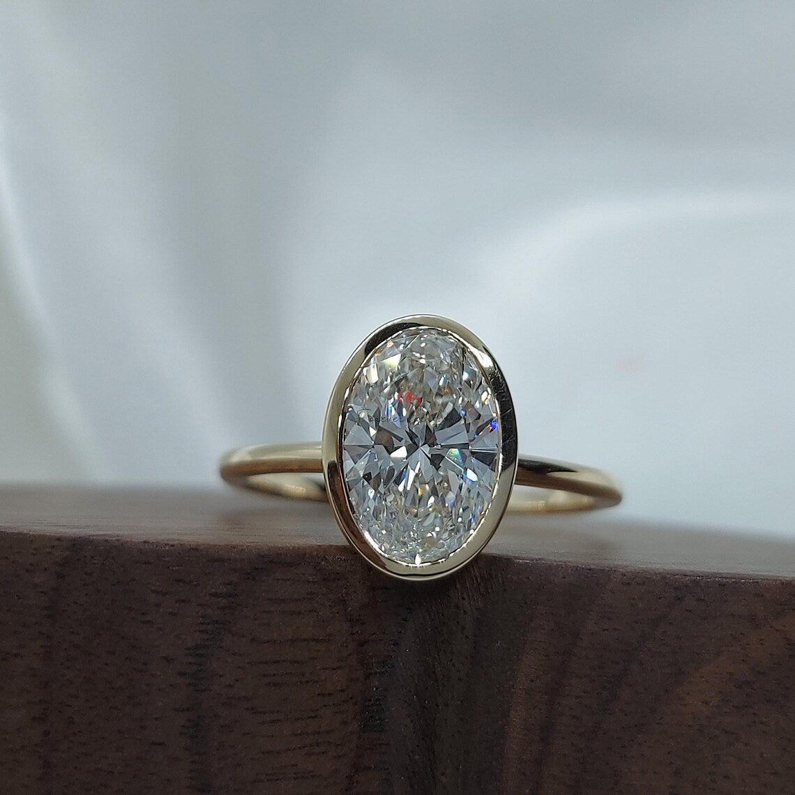 1.59Ct D VVS2 Oval Cut Lab Grown Diamond Bezel Set Solitaire Engagement Ring Forever For Love
