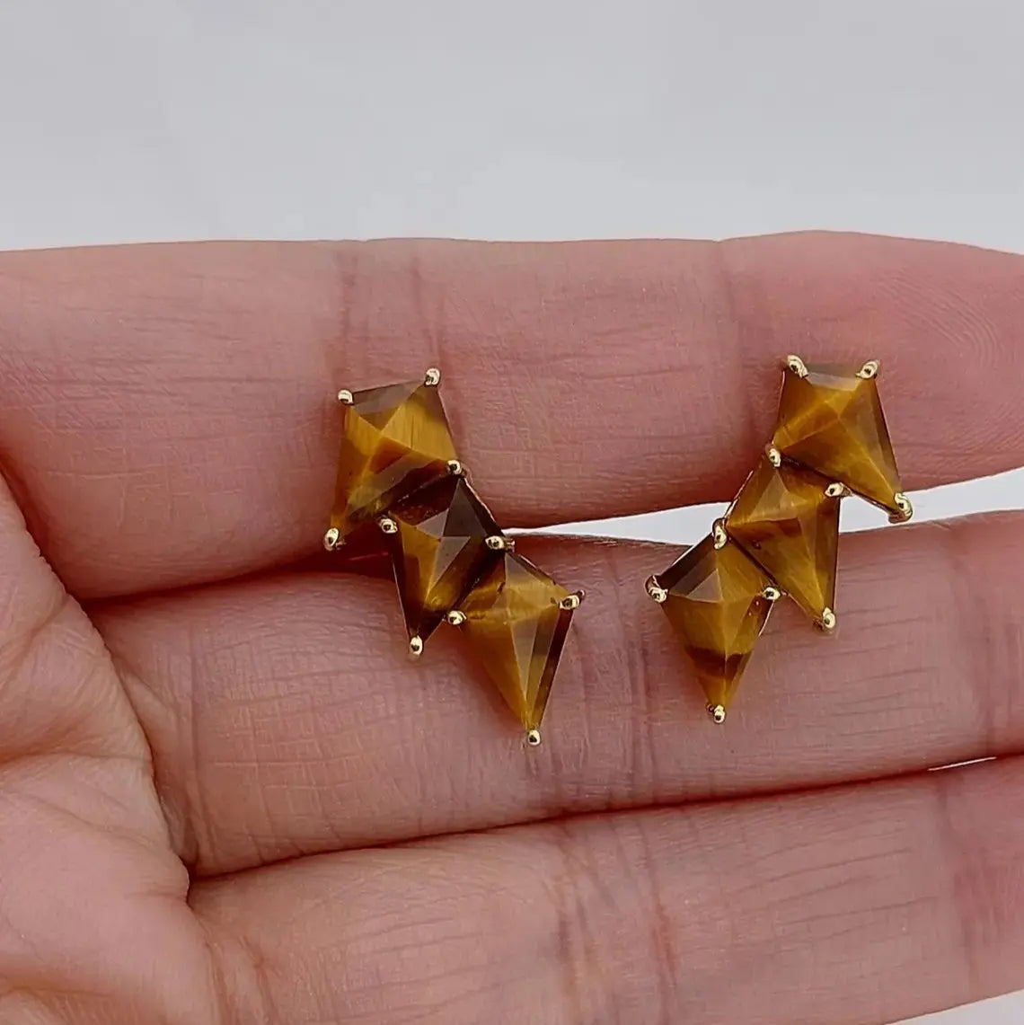 Vintage Brown Tiger Eye Climber Earrings Forever For Love