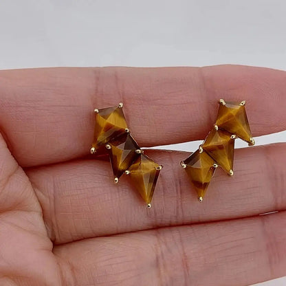 Vintage Brown Tiger Eye Climber Earrings Forever For Love