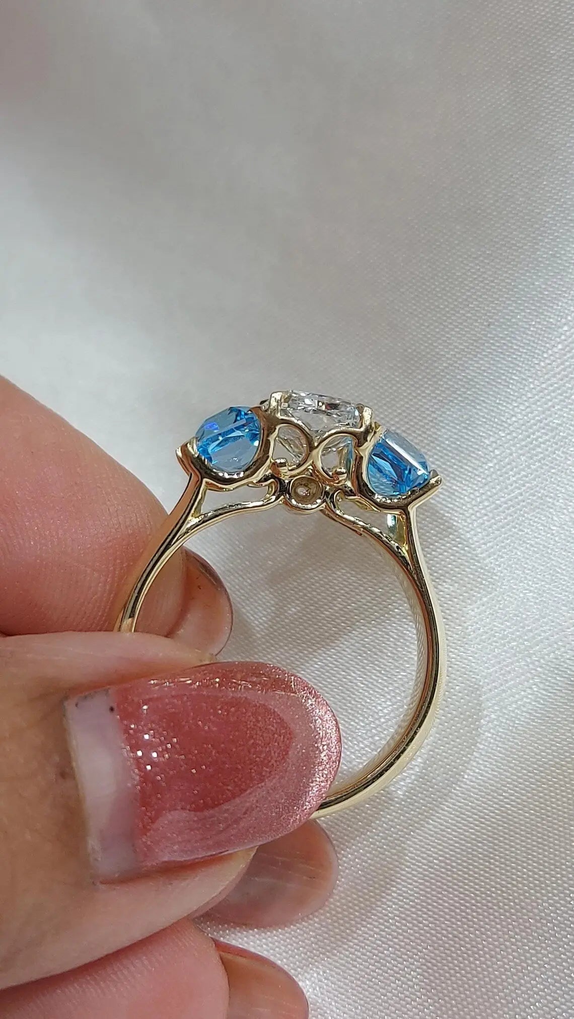 2Ct Radiant Trilogy Lab Diamond Ring with Blue Topaz Forever For Love