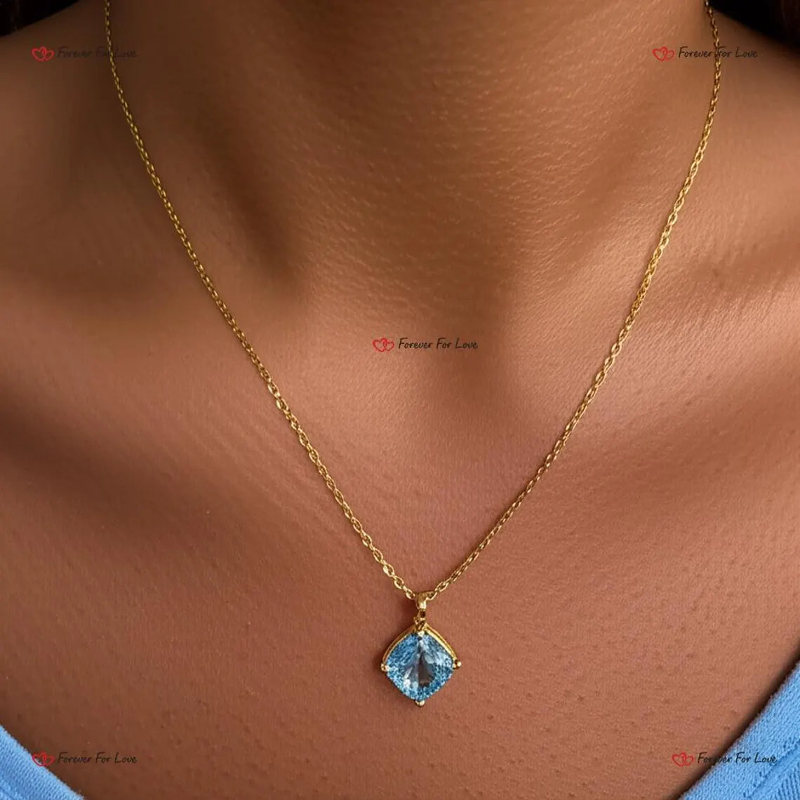 Ocean Dream | 4 Carat Cushion-Cut Aquamarine Pendant Necklace Forever For Love