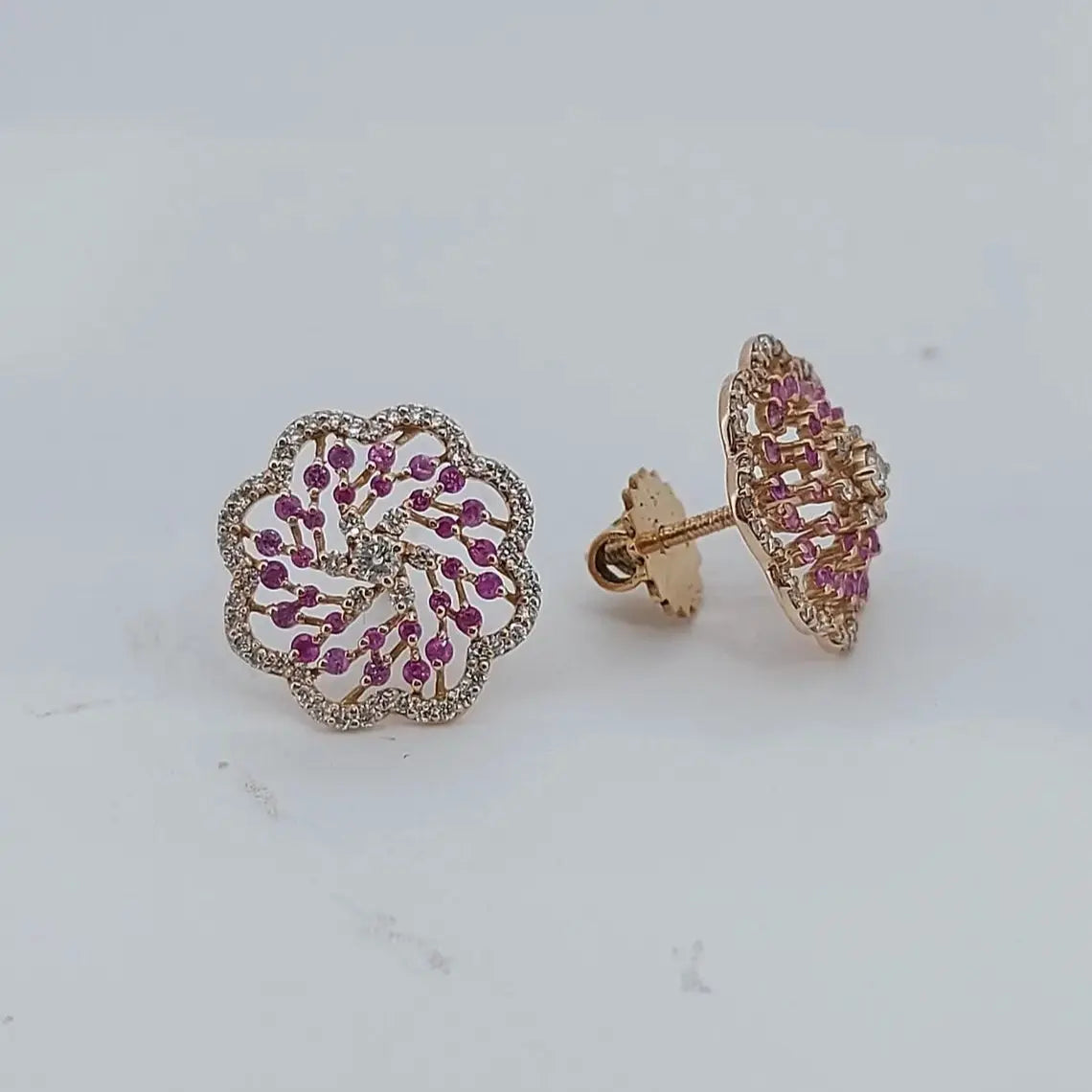 Pink Sapphire & Natural Diamond Stud Earrings Forever For Love