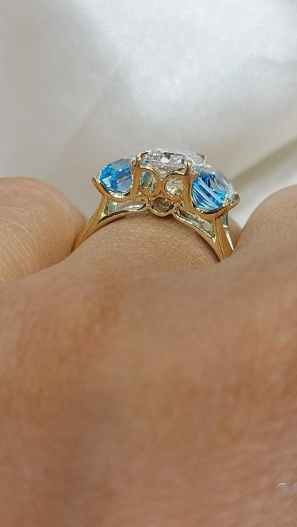 2Ct Radiant Trilogy Lab Diamond Ring with Blue Topaz Forever For Love