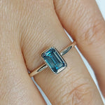 1Ct Fancy Vivid Blue Emerald Cut Bezel Set Lab Grown Diamond Ring Forever For Love