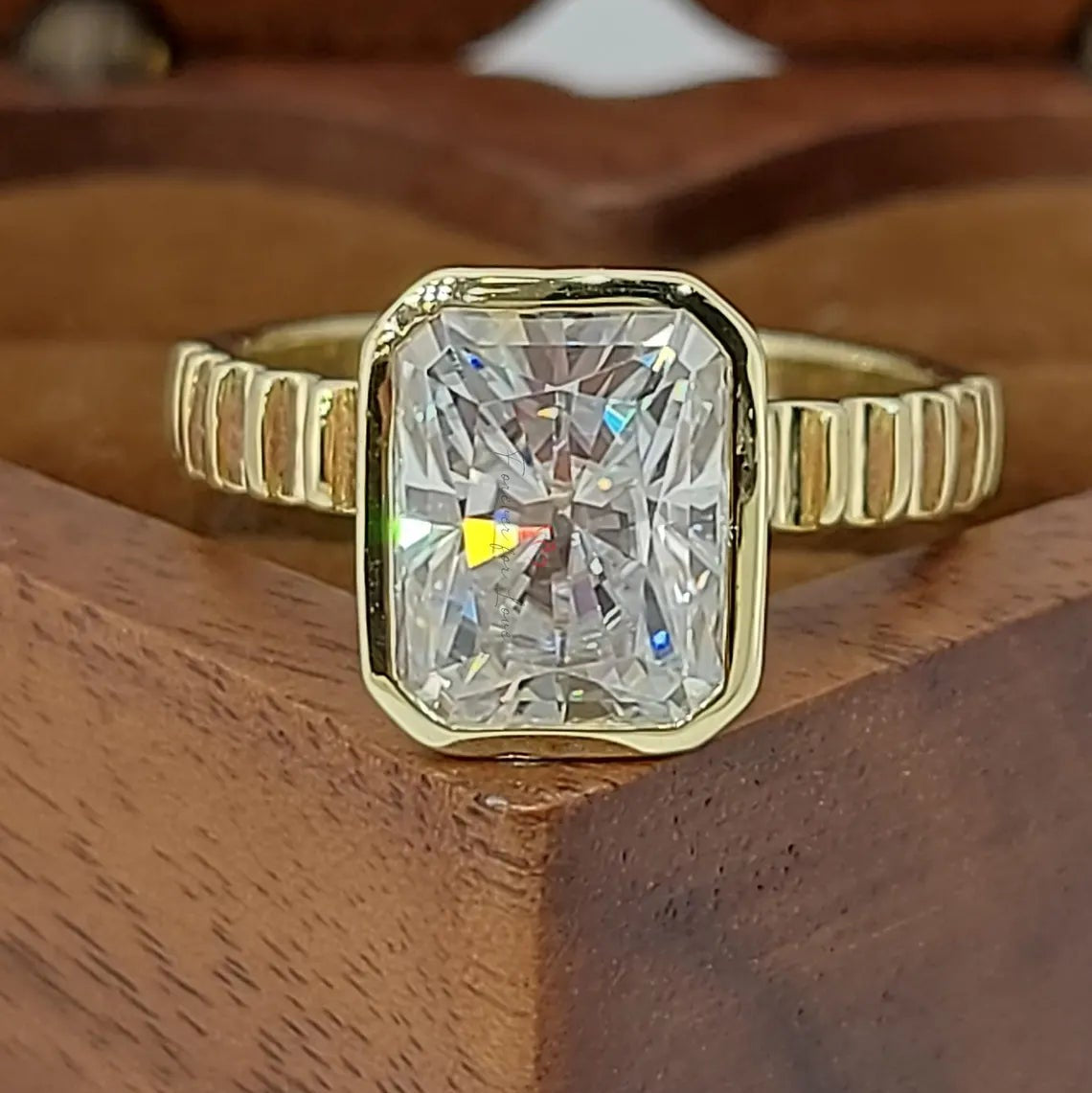 Vintage Bezel 1.5Ct Radiant Cut Moissanite Engagement Ring Forever For Love