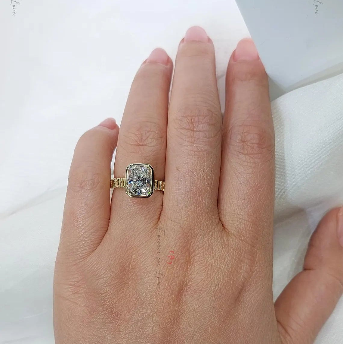 Vintage Bezel 1.5Ct Radiant Cut Moissanite Engagement Ring Forever For Love