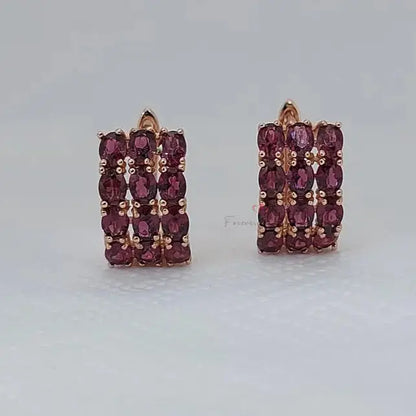 Garnet Hoop Earrings Huggies | Tiny Red Stone Hoops Forever For Love