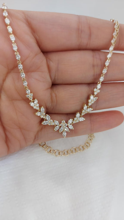 Eternal Bloom | Gold Diamond Marquise Cluster Necklace – Wedding & Anniversary Gift Forever For Love