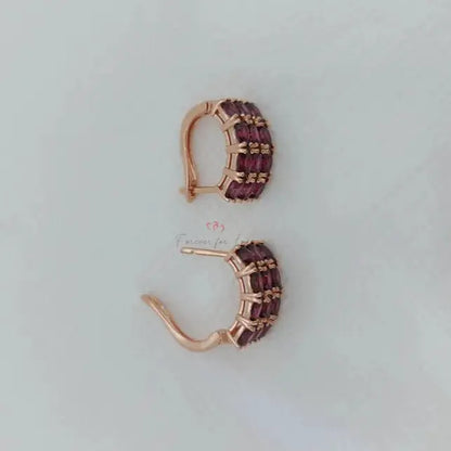 Garnet Hoop Earrings Huggies | Tiny Red Stone Hoops Forever For Love
