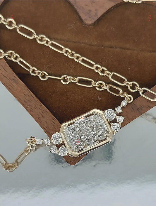 Radiant Illusion Lab Diamond Cluster Necklace | Solid Gold Paperclip Chain Forever For Love