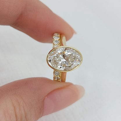 3.1Ct D VVS1 Oval Cut Lab Grown Bezel Diamond Bridal Set Forever For Love