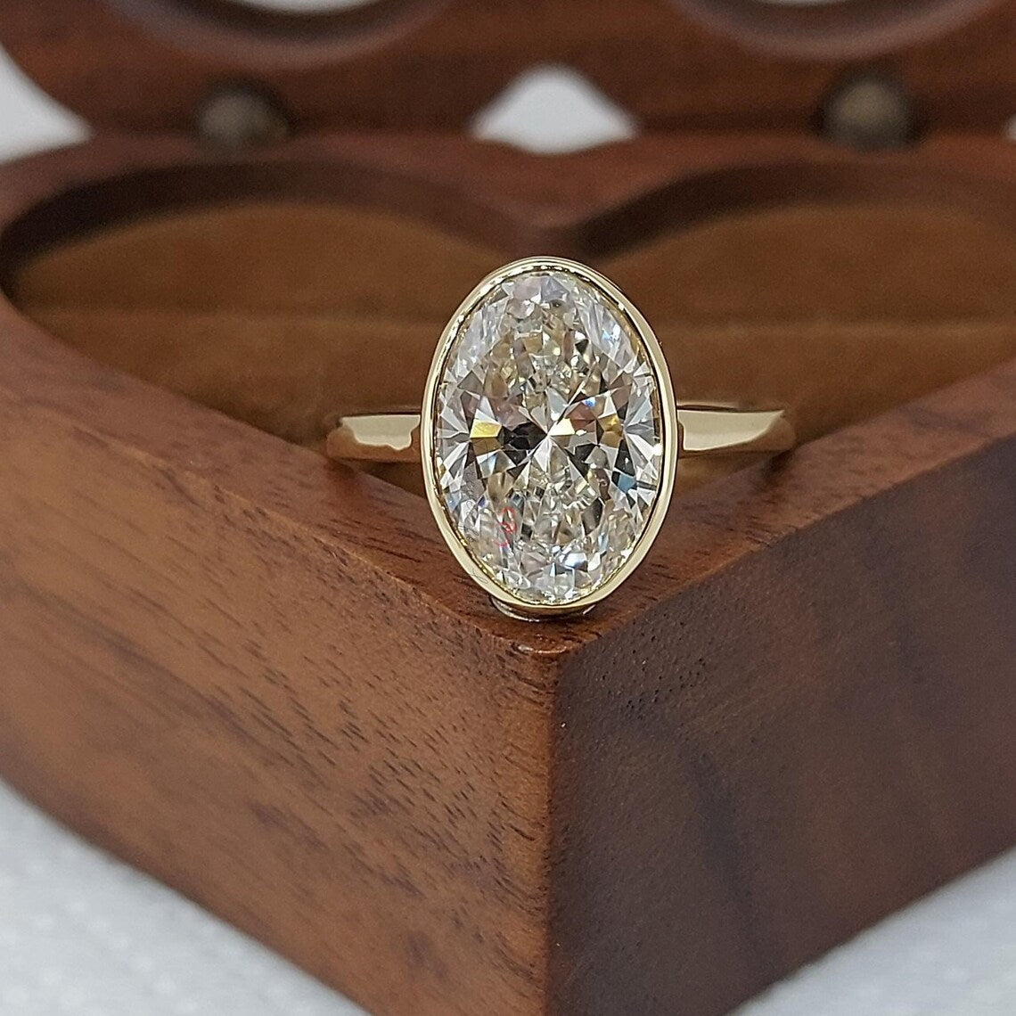 3 Carat D VVS1 Oval Lab Grown Diamond Bezel Engagement Ring Forever For Love
