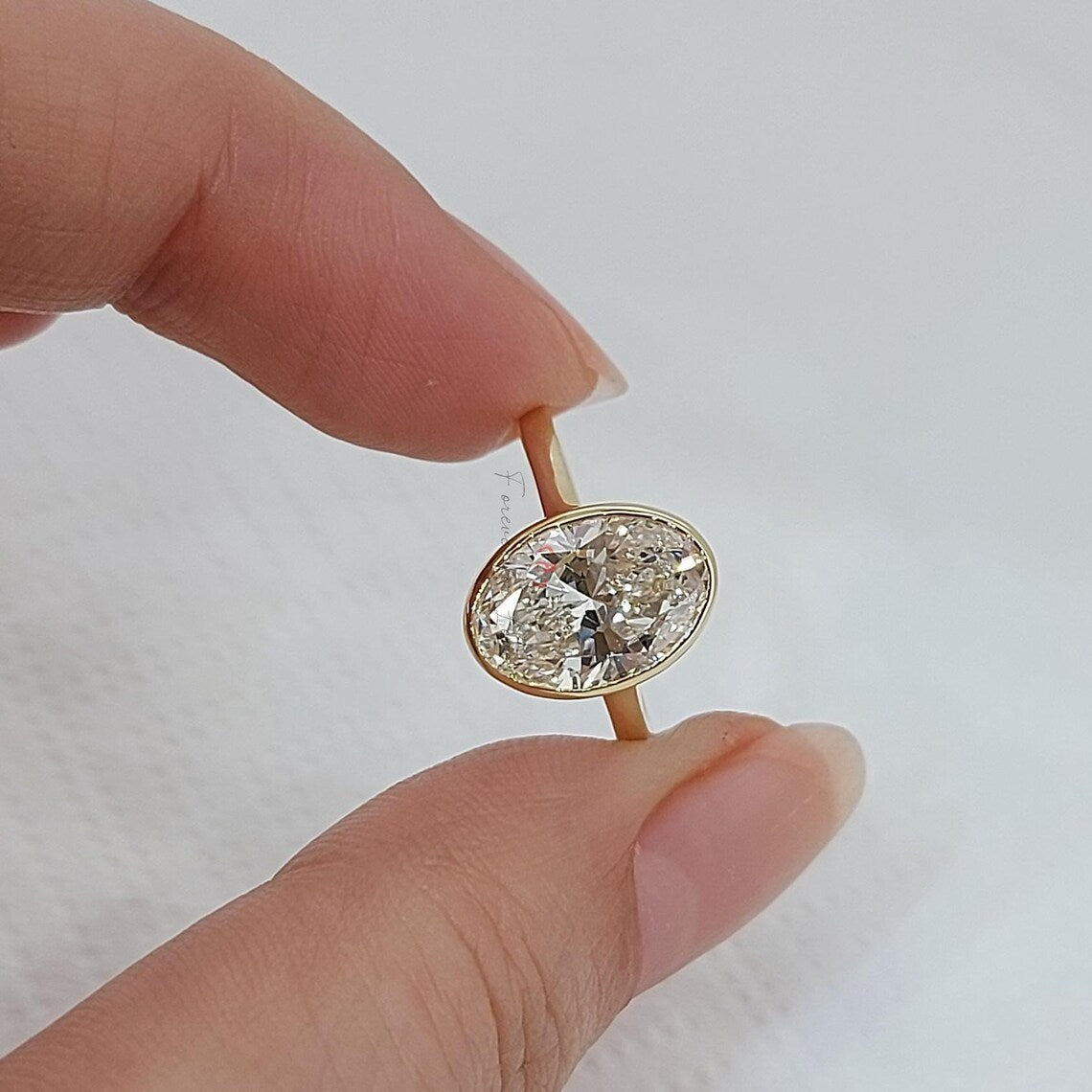3 Carat D VVS1 Oval Lab Grown Diamond Bezel Engagement Ring Forever For Love