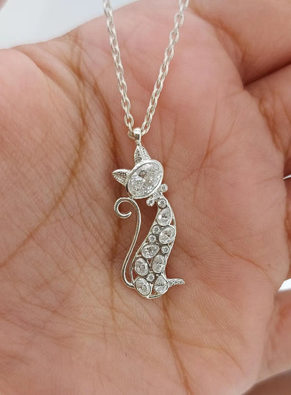 Dainty Diamond Cat Necklace - Minimalist Kitty Pendant Forever For Love